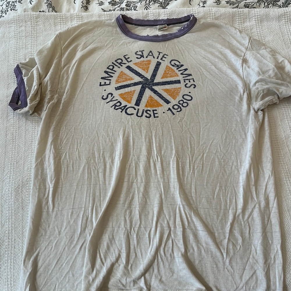 Vintag Ringer  T Shirt Mens Large Empire State Games Syracuse 1980
